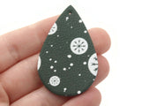 2 50mm Green and White Christmas Pattern Teardrop Leather Pendants Jewelry Making Beading Supplies Focal Beads Drop Beads