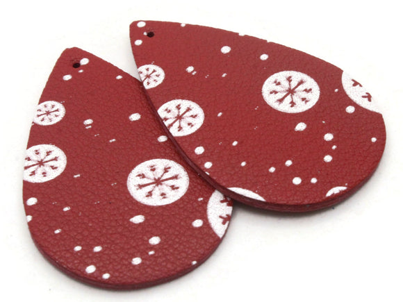2 50mm Red and White Christmas Pattern Teardrop Leather Pendants Jewelry Making Beading Supplies Focal Beads Drop Beads