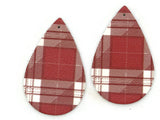 2 50mm Red and White Plaid Teardrop Leather Pendants Jewelry Making Beading Supplies Focal Beads Drop Beads