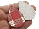 2 50mm Red and White Plaid Teardrop Leather Pendants Jewelry Making Beading Supplies Focal Beads Drop Beads