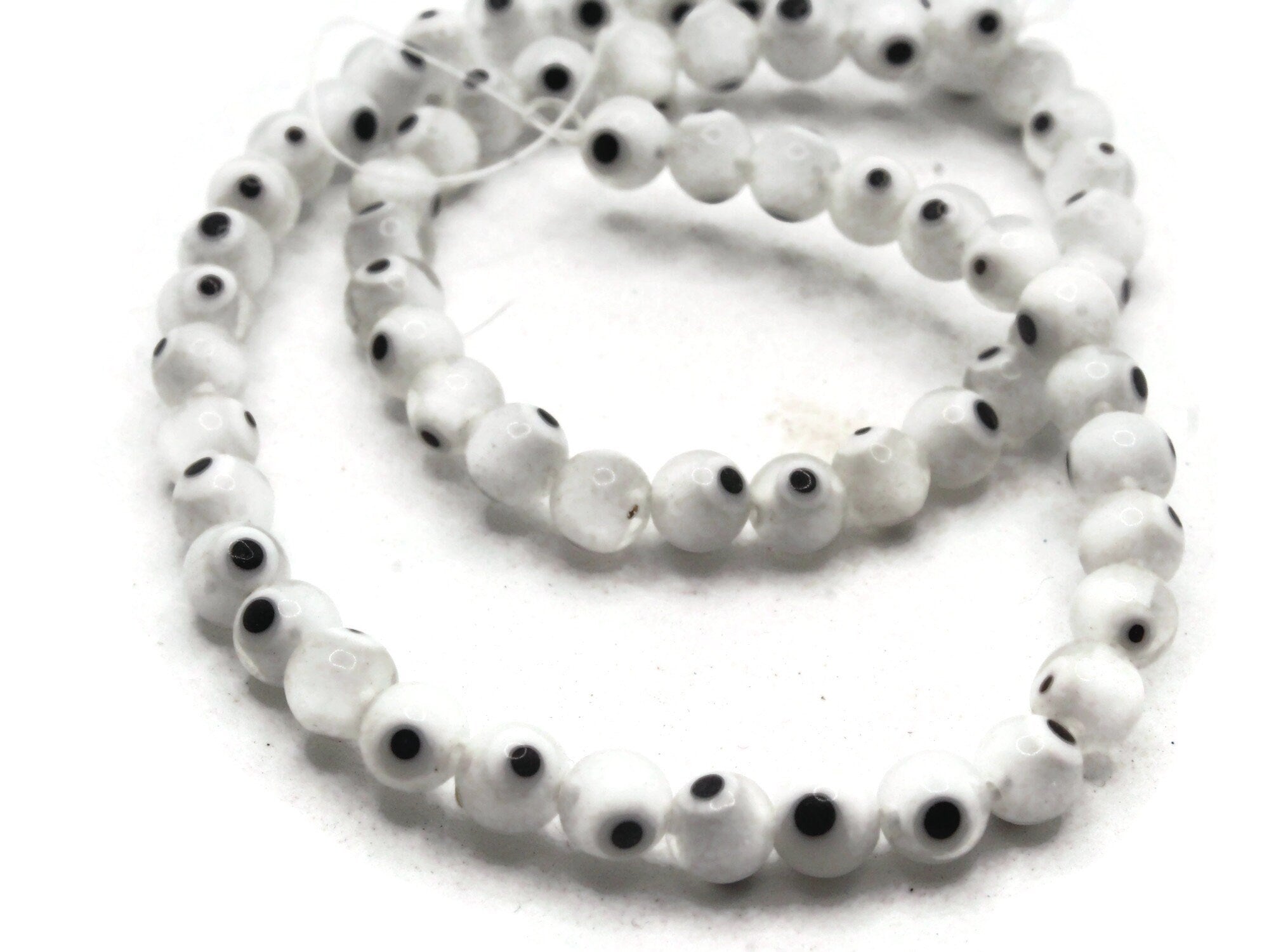 Evil Eye Beads, Strand of 65, Flat Round, 6mm Glass Beads