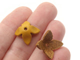 4 15mm Yellow Leather Flower Bead Cap Pendants Jewelry Making Beading Supplies Focal Beads