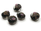 5 16mm Black Flower Lampwork Glass Beads Puffed Coin Beads Jewelry Making Beading Supplies Loose Beads to String