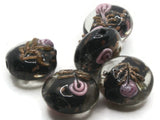5 16mm Black Flower Lampwork Glass Beads Puffed Coin Beads Jewelry Making Beading Supplies Loose Beads to String