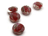 5 16mm Red Flower Lampwork Glass Beads Puffed Coin Beads Jewelry Making Beading Supplies Loose Beads to String
