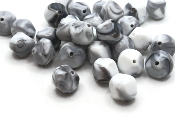 30 14mm White Gray Black Swirled Plastic Beads Saucer Beads Loose Bicone Beads Jewelry Making Beading Supplies