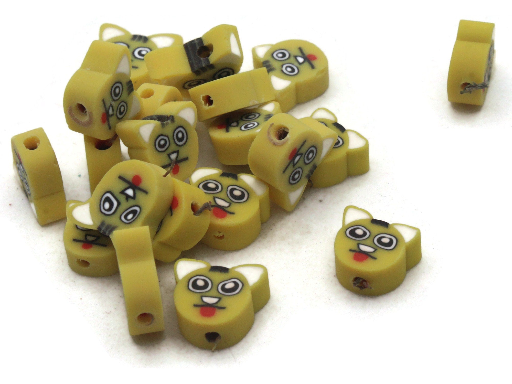 20 Yellow Cat Head Miniature Animal Polymer Clay Beads – Smileyboy Beads
