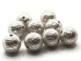 9 12mm Silver Patterned Round Beads Vintage Silver Plated Plastic Beads Jewelry Making Beading Supplies Shiny Metal Focal Beads