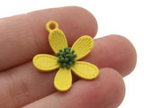 25mm Yellow and Green Charms Metal Flower Pendants Jewelry Making Beading Supplies