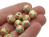 10 10mm Yellow Red and Green Flower Beads Polymer Clay Multi-Color Round Beads Ball Beads Jewelry Making Beading Supplies