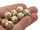 10 12mm Yellow Red and Green Flower Beads Polymer Clay Multi-Color Round Beads Ball Beads Jewelry Making Beading Supplies