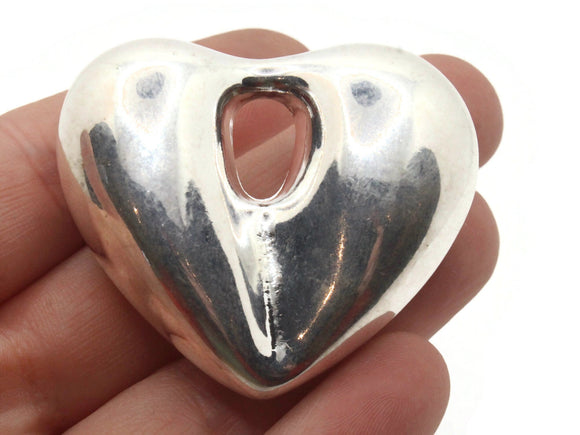 46mm Silver Heart Pendant Silver Plated Plastic Charm Vintage Beads Jewelry Making Beading Supplies Uncirculated Loose Beads