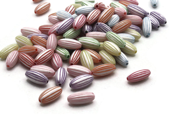100 13mm Striped Tube Beads Mixed Color Beads Plastic Beads Acrylic Multi-color Small Beads
