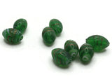 8 19mm Green Striped Oval Beads Lampwork Glass Beads Jewelry Making and Beading Supplies