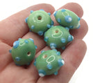 5 17mm Green with Blue and White Spots Lampwork Glass Rondelle Beads Jewelry Making Beading Supplies Loose Beads to String