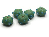 5 17mm Green with Blue and White Spots Lampwork Glass Rondelle Beads Jewelry Making Beading Supplies Loose Beads to String