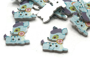 15 27mm Blue Deer Buttons Flat Wood Two Hole Buttons Wooden Animals Jewelry Making Sewing Notions and Supplies