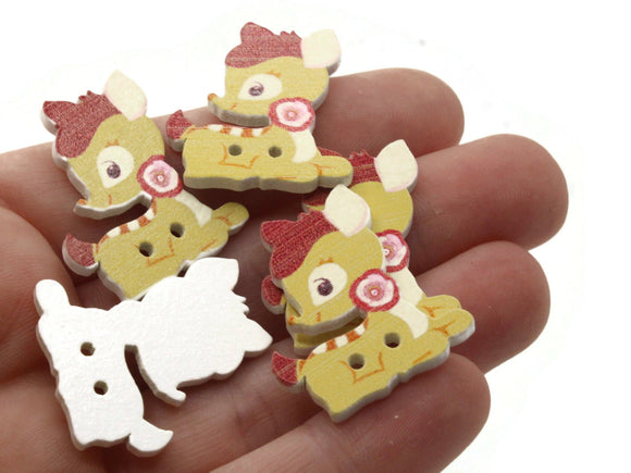15 27mm Yellow Deer Buttons Flat Wood Two Hole Buttons Wooden Animals Jewelry Making Sewing Notions and Supplies