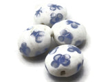 4 16mm Blue Flower White Lampwork Glass Beads Floral Puffed Coin Beads Jewelry Making Beading Supplies Flat Round Beads to String
