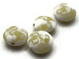 4 16mm Yellow Flower White Lampwork Glass Beads Floral Puffed Coin Beads Jewelry Making Beading Supplies Flat Round Beads to String