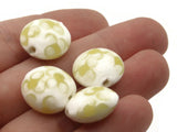 4 16mm Yellow Flower White Lampwork Glass Beads Floral Puffed Coin Beads Jewelry Making Beading Supplies Flat Round Beads to String