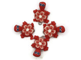 4 Red Turtles with Flower on the Shell Turtle Charms Tortoise Links Beads Jewelry Making Beading Supplies Polymer Clay Turtle Beads