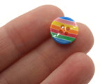 10 13mm Rainbow with Blue Ends Striped Resin Buttons Flat Round Plastic Four Hole Buttons Jewelry Making Beading Supplies Sewing Supplies