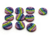 10 13mm Rainbow Striped with Pink Ends Resin Buttons Flat Round Plastic Four Hole Buttons Jewelry Making Beading Supplies Sewing Supplies