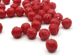 40 10mm Red Pressed Rose Beads Full Strand Vintage Pressed Plastic Beads Round Floral Beads Jewelry Making Beading Supplies Smileyboy