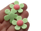 8 27mm Flower Beads Green and Pink Daisy Plant Beads Large Plastic Beads Acrylic Beads to String Jewelry Making Beading Supplies