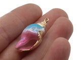 Blue Pink and Gold Spiral Seashell Bead Large Pendant Beach Charm Shell Charm Jewelry Making Beading Supplies