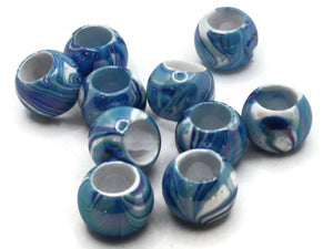 10 17mm Large Hole Beads Macrame Beads Blue Marbleized Beads Jewelry Making Beading Supplies Round Beads Plastic Ball Beads