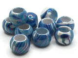 10 17mm Large Hole Beads Macrame Beads Blue Marbleized Beads Jewelry Making Beading Supplies Round Beads Plastic Ball Beads