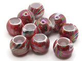 10 17mm Large Hole Beads Macrame Beads Red Marbleized Beads Jewelry Making Beading Supplies Round Beads Plastic Ball Beads