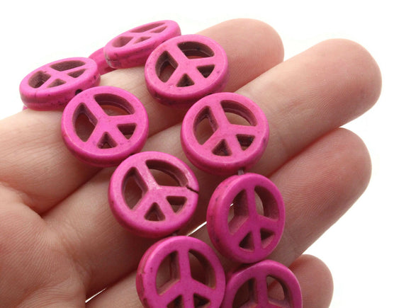 26 15mm Pink Peace Symbol Gemstone Beads Dyed Beads Synthetic Turquoise Stone Beads Jewelry Making Beading Supplies