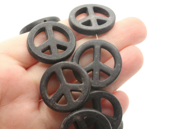 15 25mm Black Peace Symbol Gemstone Beads Dyed Beads Synthetic Turquoise Stone Beads Jewelry Making Beading Supplies