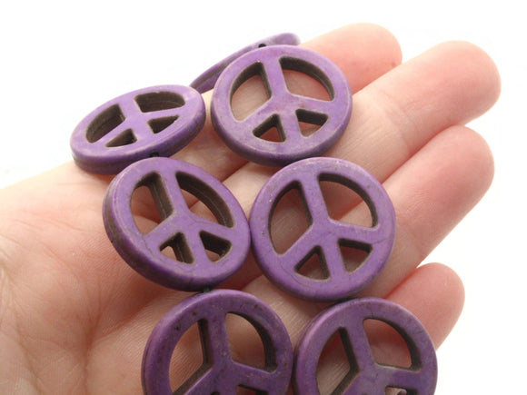 15 25mm Purple Peace Symbol Gemstone Beads Dyed Beads Synthetic Turquoise Stone Beads Jewelry Making Beading Supplies
