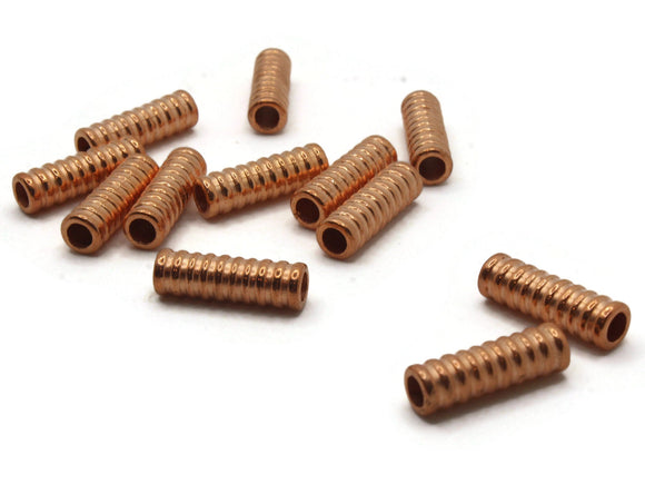 12 24mm Ridged Tube Beads Copper Plated Plastic Beads Vintage Acrylic Bead Jewelry Making Beading Supplies New Old Stock Large Hole Beads