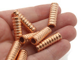 12 24mm Ridged Tube Beads Copper Plated Plastic Beads Vintage Acrylic Bead Jewelry Making Beading Supplies New Old Stock Large Hole Beads