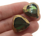 2 22mm Gold Rimmed Green Heart Beads Glass Beads Silver Framed Beads Window Beads Jewelry Making Beading Supplies