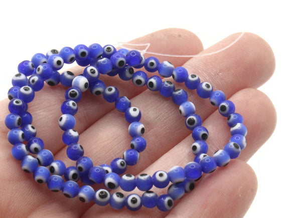 98 4mm Blue and White Evil Eye Beads Small Smooth Round Beads Full Strand Glass Beads Jewelry Making Beading Supplies