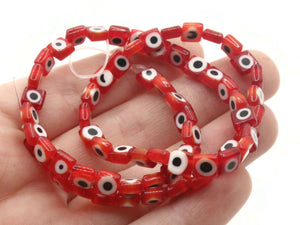 64 6mm Red Black and White Evil Eye Beads Small Smooth Flat Square Disc Beads Full Strand Glass Beads Jewelry Making Beading Supplies