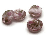 4 16mm Pink Flower Lampwork Glass Beads Puffed Coin Beads Jewelry Making Beading Supplies Loose Beads to String