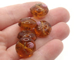 5 16mm Orange Flower Lampwork Glass Beads Puffed Coin Beads Jewelry Making Beading Supplies Loose Beads to String