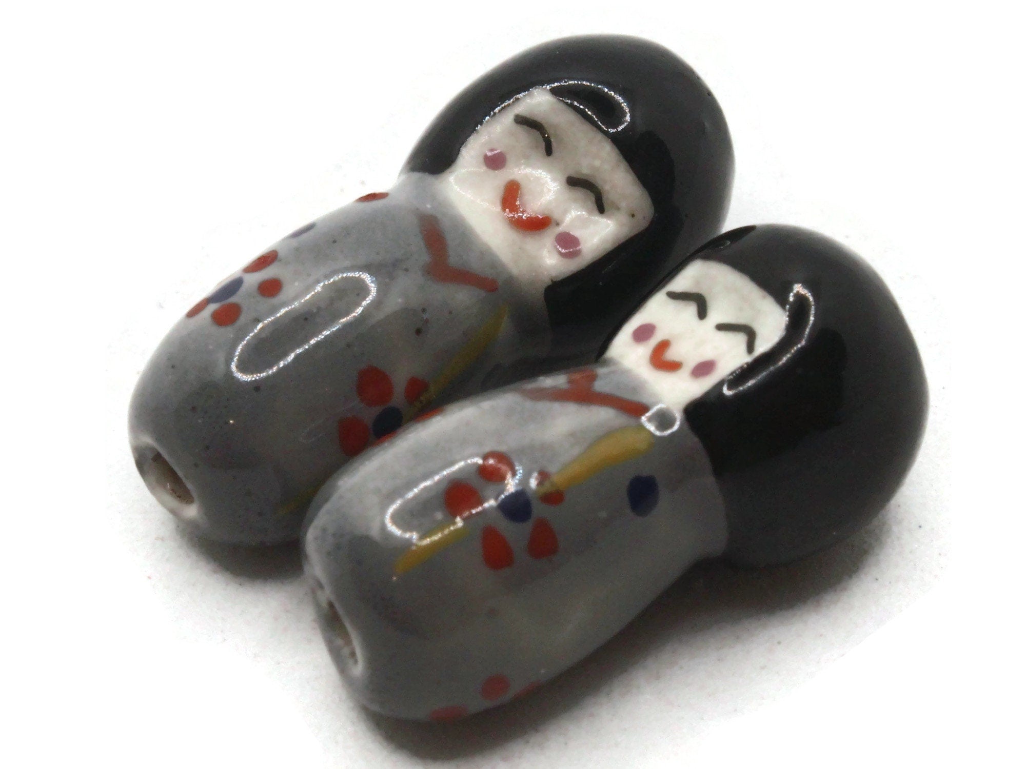 2 24mm Purple Dress Woman Porcelain Glass Beads Smileyboy Beads 2 24mm Purple Dress Woman Porcelain Glass Beads Smileyboy Beads
