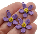 25mm Purple and Yellow Charms Metal Flower Pendants Jewelry Making Beading Supplies
