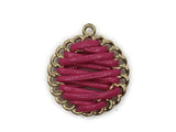 32mm Pink Imitation Leather Wrapped Golden Alloy Pendant Round Pendants Round Charms Jewelry Making Beading Supplies