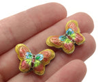 2 23mm Yellow and Pink Butterflies Cloisonne Butterfly Beads Handmade Metal and Enamel Beads Jewelry Making Beading Supplies Moth Beads