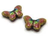 2 23mm Yellow and Pink Butterflies Cloisonne Butterfly Beads Handmade Metal and Enamel Beads Jewelry Making Beading Supplies Moth Beads