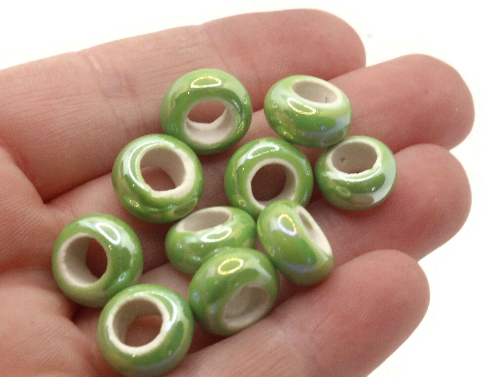 10 13mm Green Porcelain Rondelle Large Hole High Luster Beads – Smileyboy  Beads